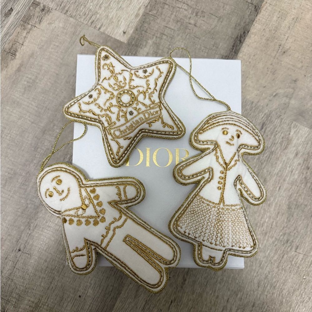 Dior Gold and Cream Holiday Ornament Trio